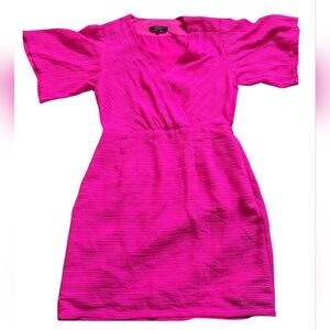 Nanette Lepore Dress Womens Sz 4 Hot Pink Crinkle Fabric  V Neck
